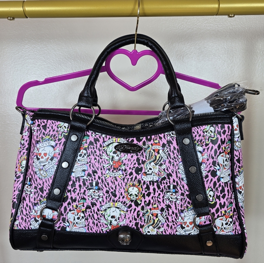 Ed Hardy Pink and Black Graphic Shoulder Bag